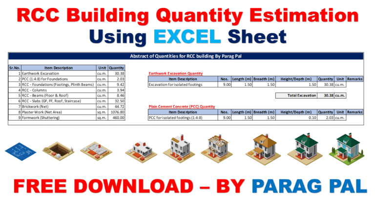 RCC building Quantity Estimation Excel Sheet by Parag Pal - Civilnotess.com
