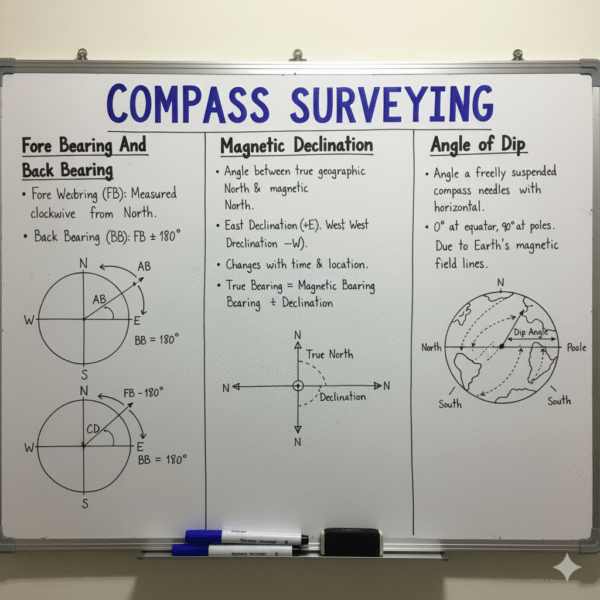 Compass Surveying (Fore Bearing And Back Bearing, Magnetic Declination ...