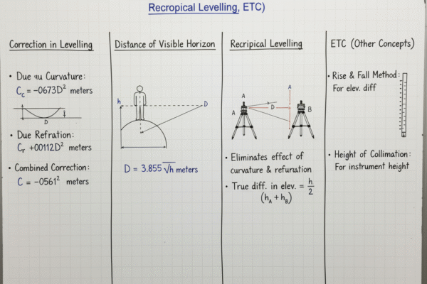 Levelling (Correction in Levelling, Distance of Visible Horizon, Reciprocal Leveling, ETC)