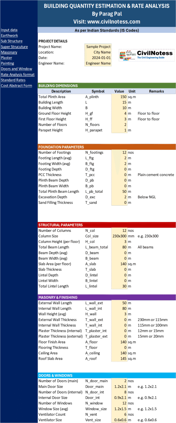 Building Estimation Excel Sheet by Parag Pal | Free Download ...