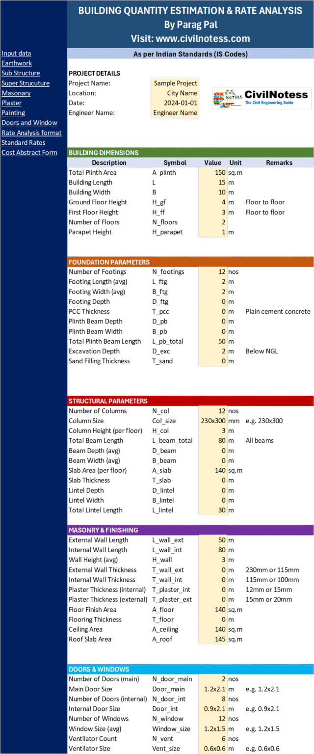 Building Estimation Excel Sheet by Parag Pal | Free Download ...