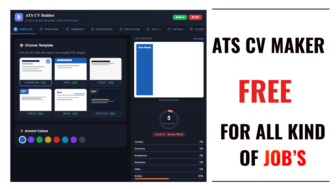 ATS CV Maker free for all kind of JOB
