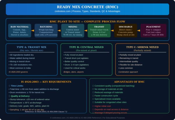 Ready Mix Concrete (RMC): Types, IS 4926 Requirements, Process ...