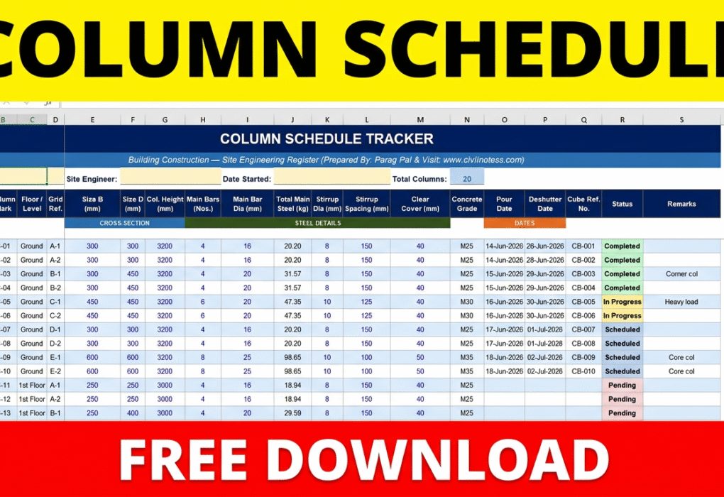 Column Schedule Tracker Excel free download