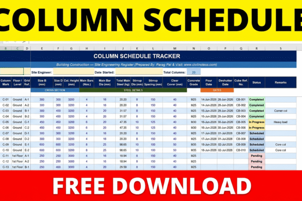 Column Schedule Tracker Excel free download