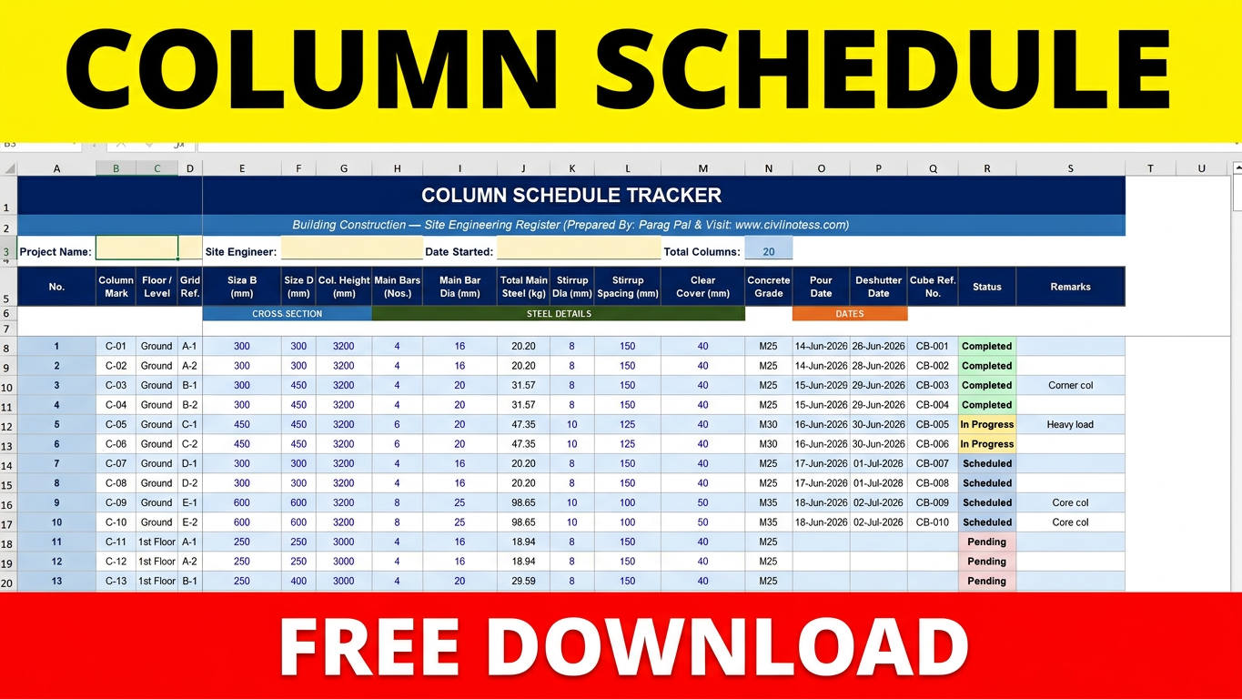 Column Schedule Tracker Excel free download